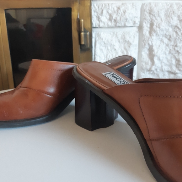 NICOLE CLUB 7.5 Brown Clog Mule Thick 3 Inch Heel - Picture 5 of 6
